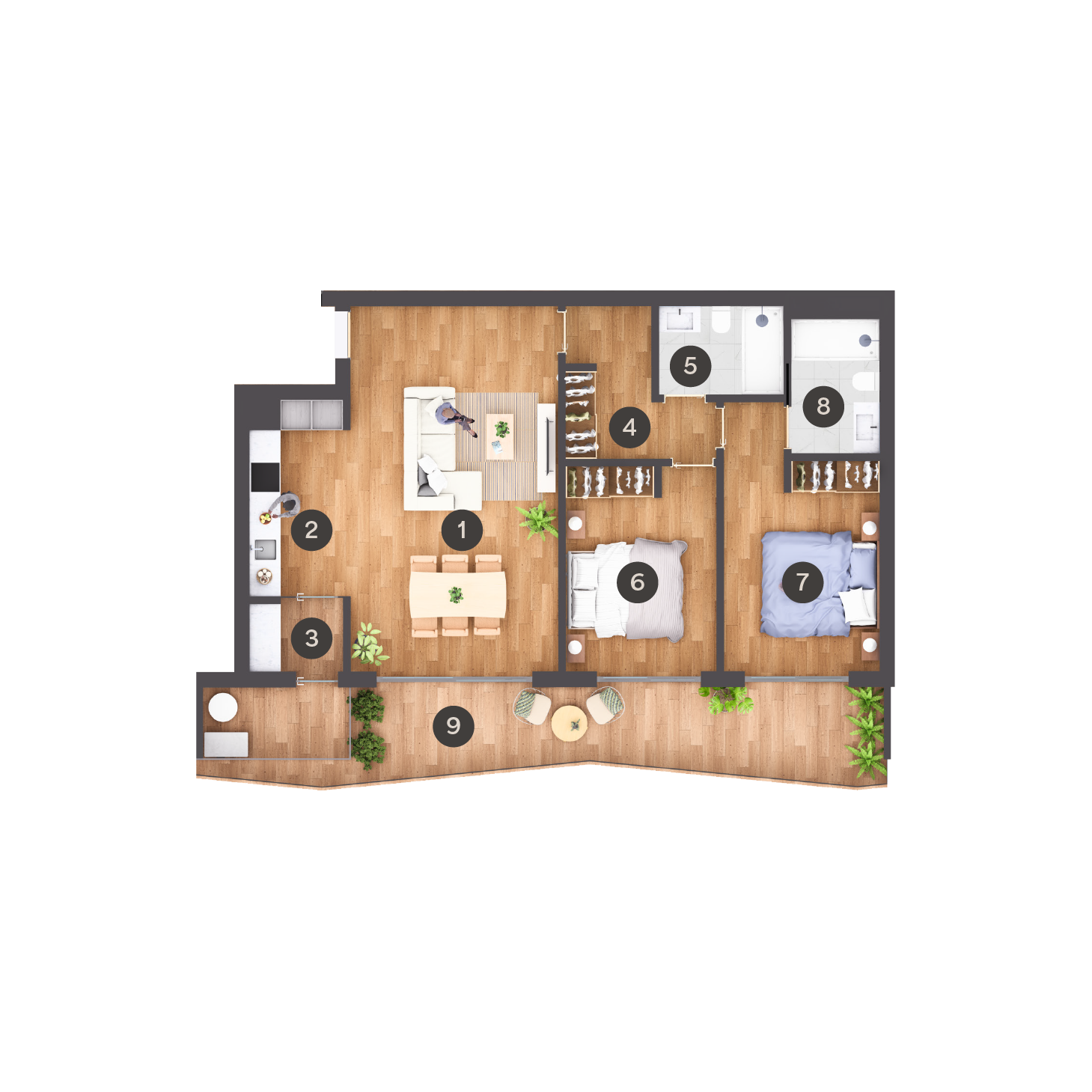 Planta apartamento T2 - Paim Living